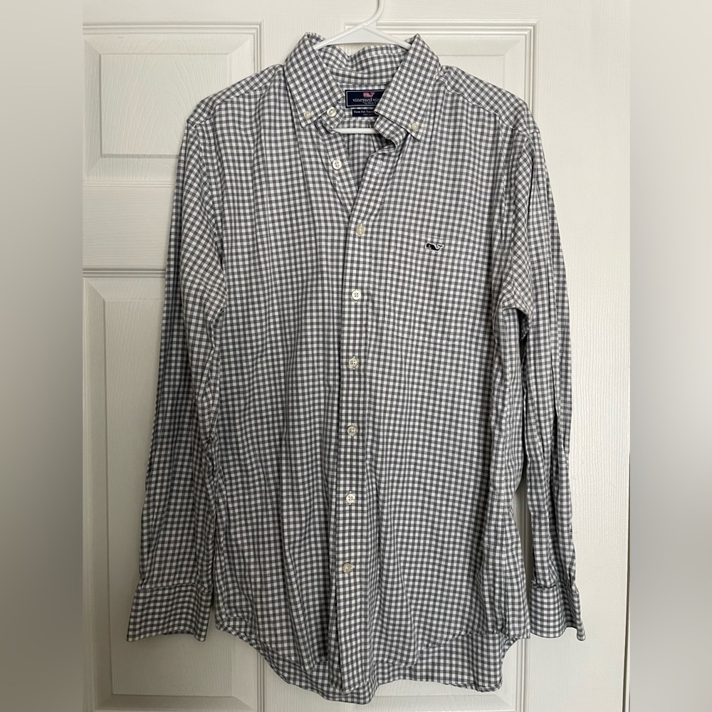 VINEYARD VINES 100% cotton grey and white checkered dress shirt